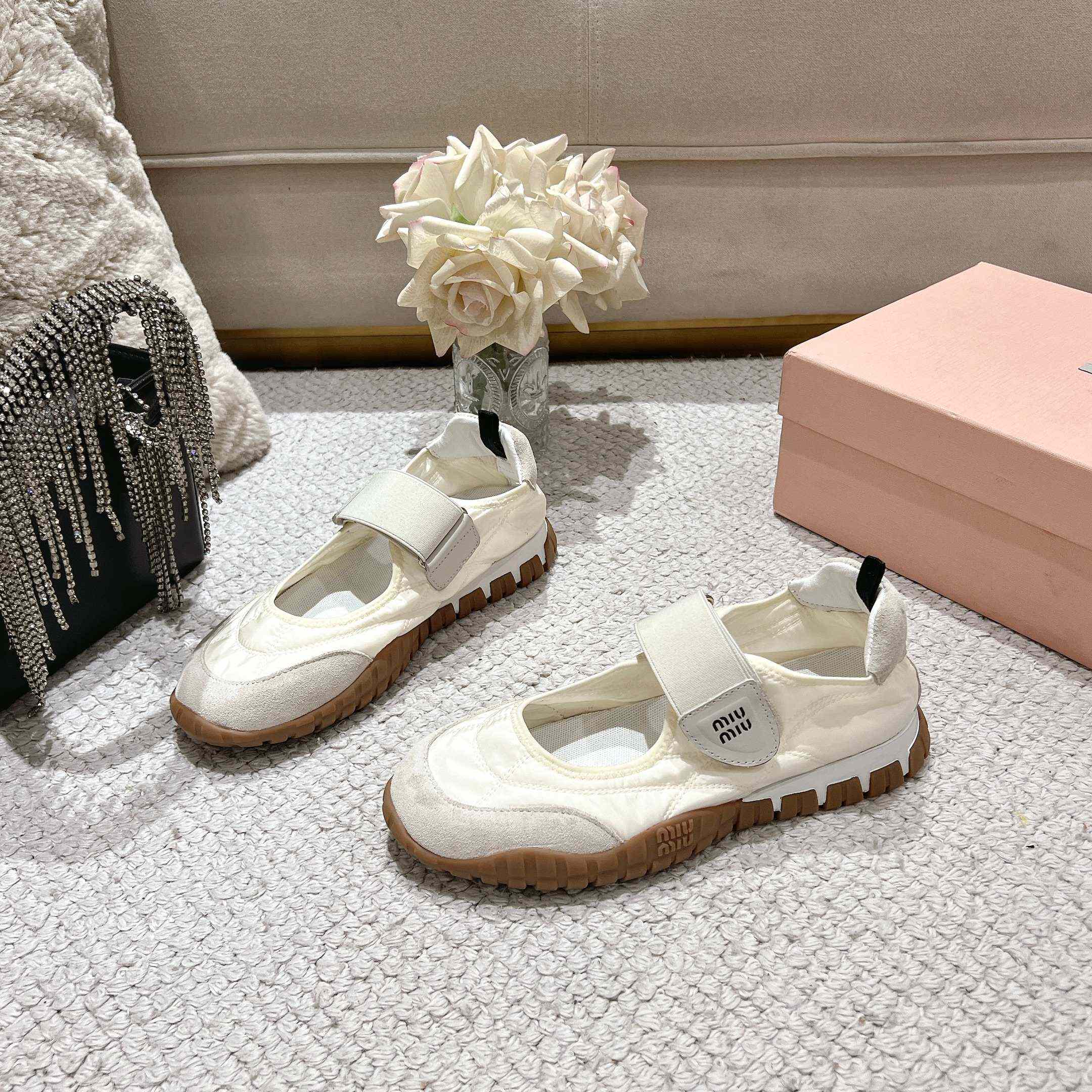 Miu Miu Tyre Technical Fabric And Suede Ballerinas - DopestKickz