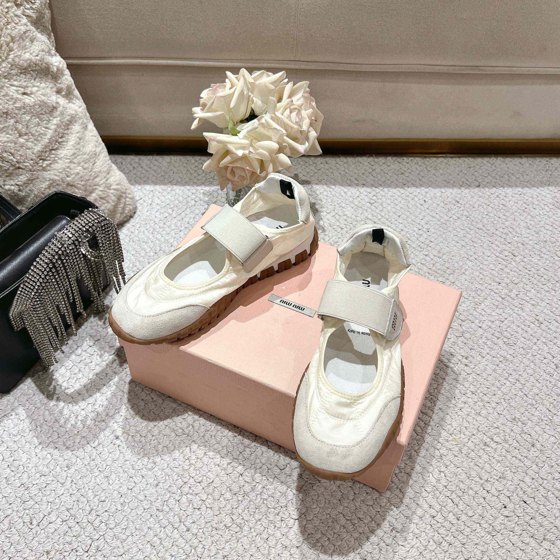 Miu Miu Tyre Technical Fabric And Suede Ballerinas - DopestKickz
