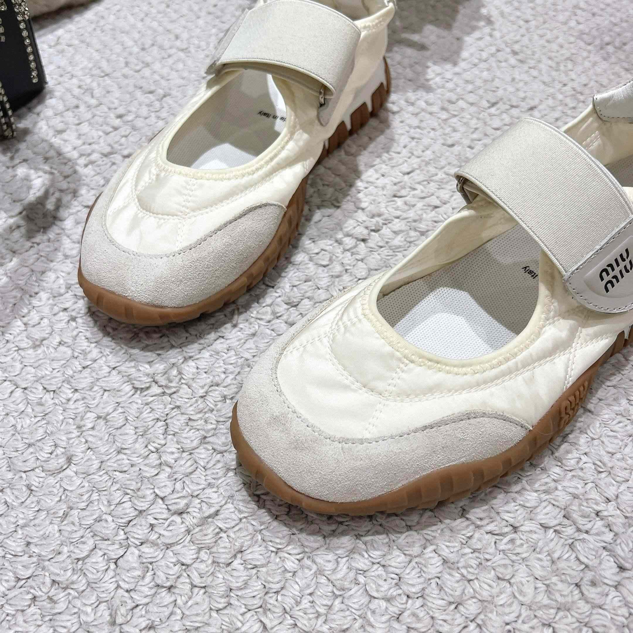 Miu Miu Tyre Technical Fabric And Suede Ballerinas - DopestKickz