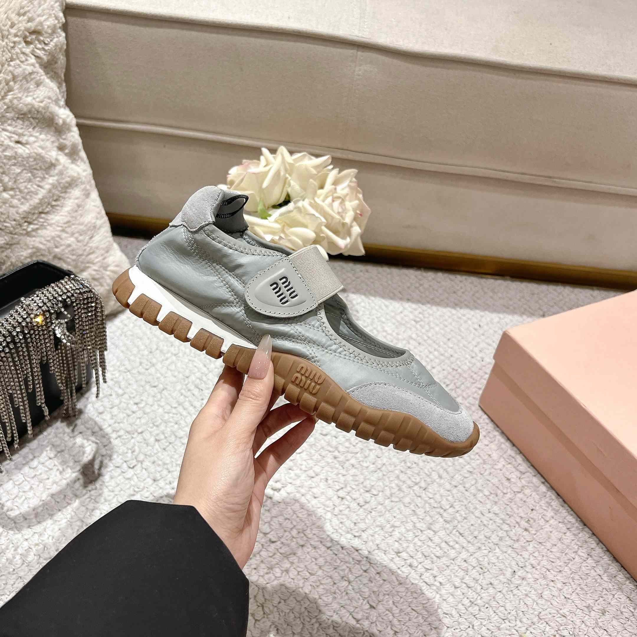 Miu Miu Tyre Technical Fabric And Suede Ballerinas - DopestKickz