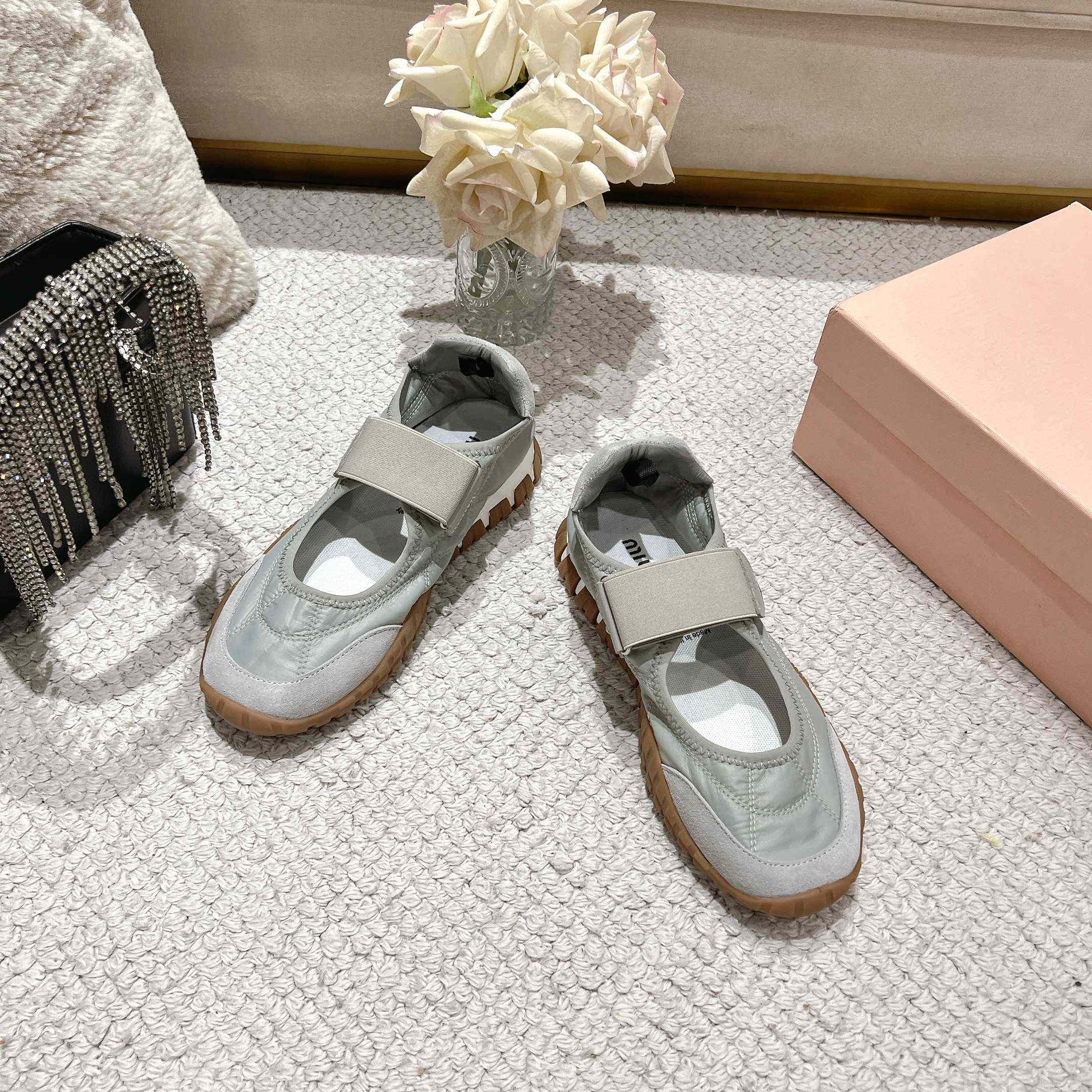 Miu Miu Tyre Technical Fabric And Suede Ballerinas - DopestKickz