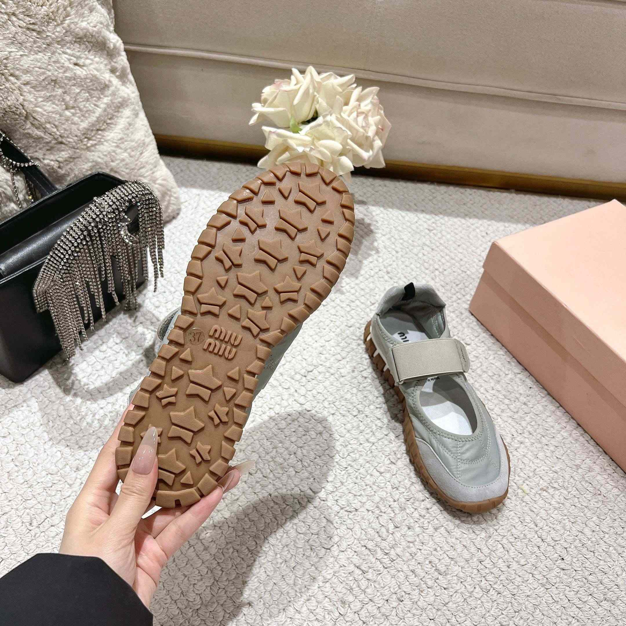 Miu Miu Tyre Technical Fabric And Suede Ballerinas - DopestKickz