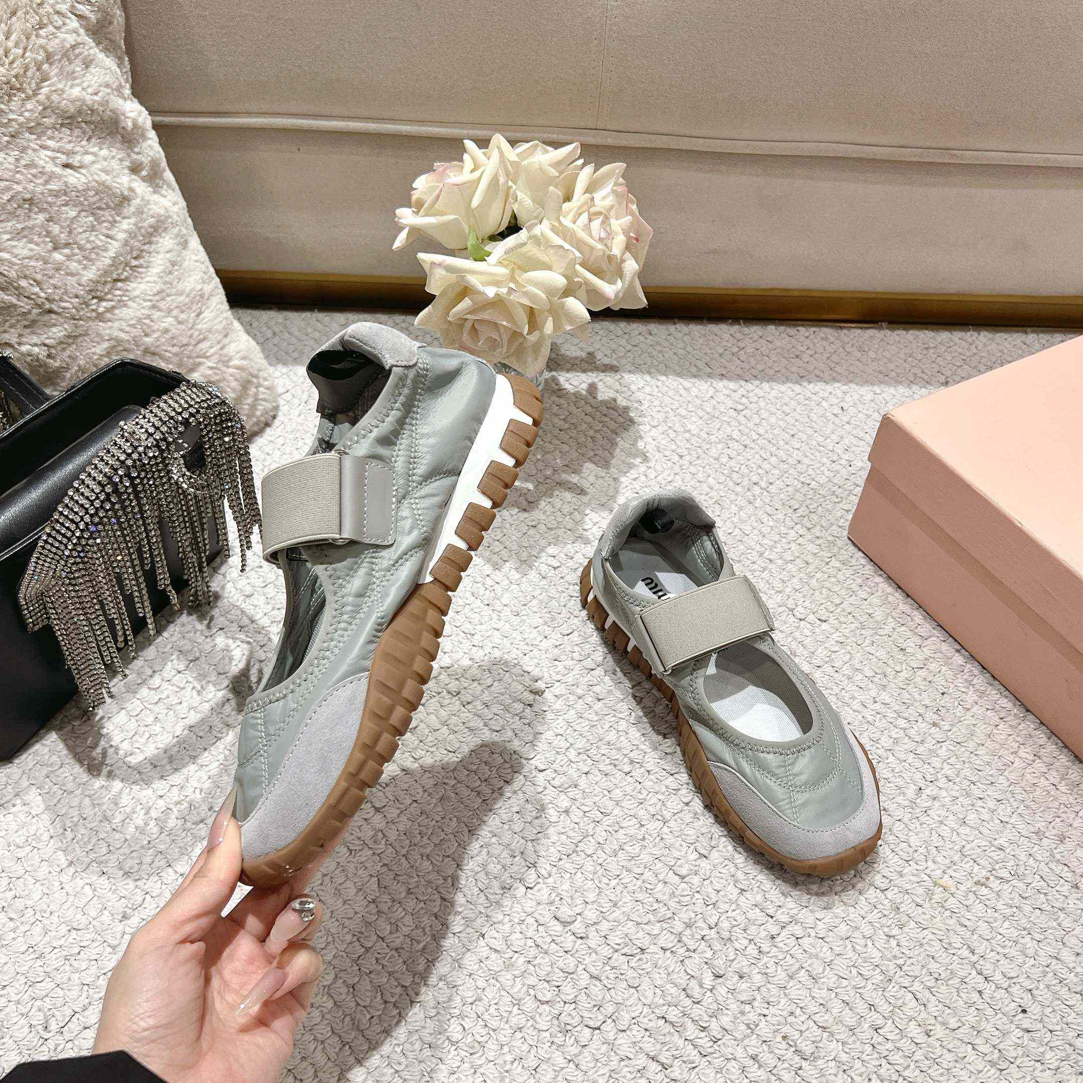 Miu Miu Tyre Technical Fabric And Suede Ballerinas - DopestKickz