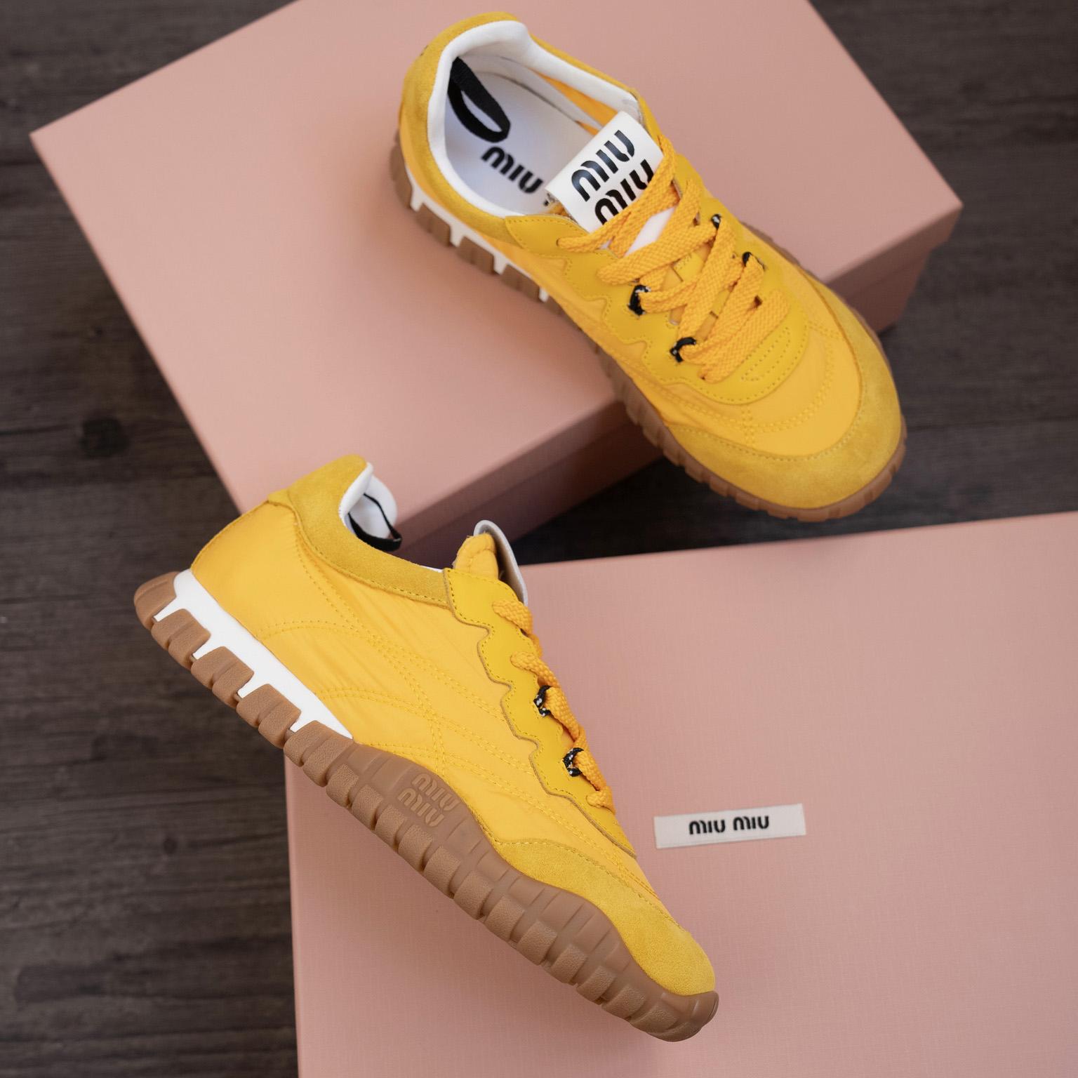 Miu Miu Tyre Technical Fabric And Suede Sneakers - DopestKickz
