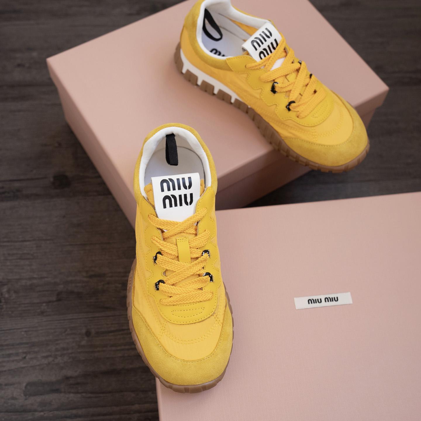 Miu Miu Tyre Technical Fabric And Suede Sneakers - DopestKickz