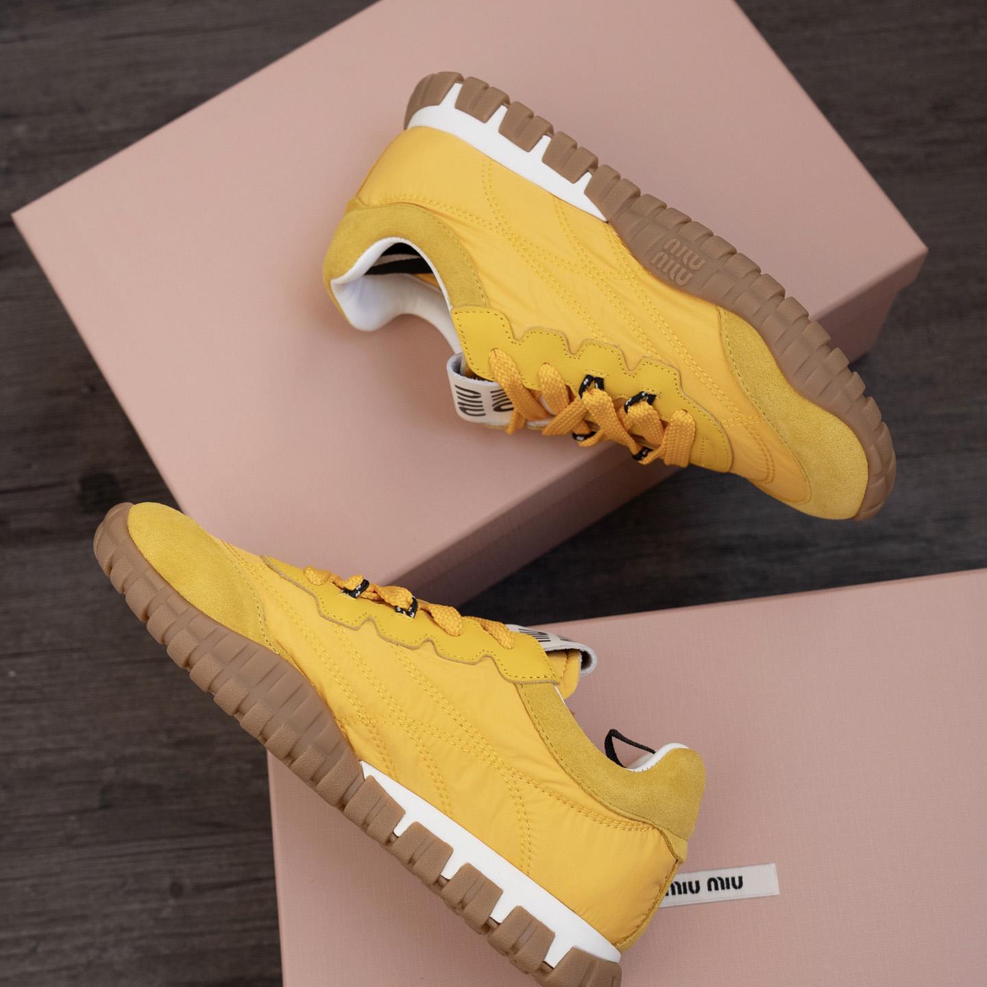 Miu Miu Tyre Technical Fabric And Suede Sneakers - DopestKickz