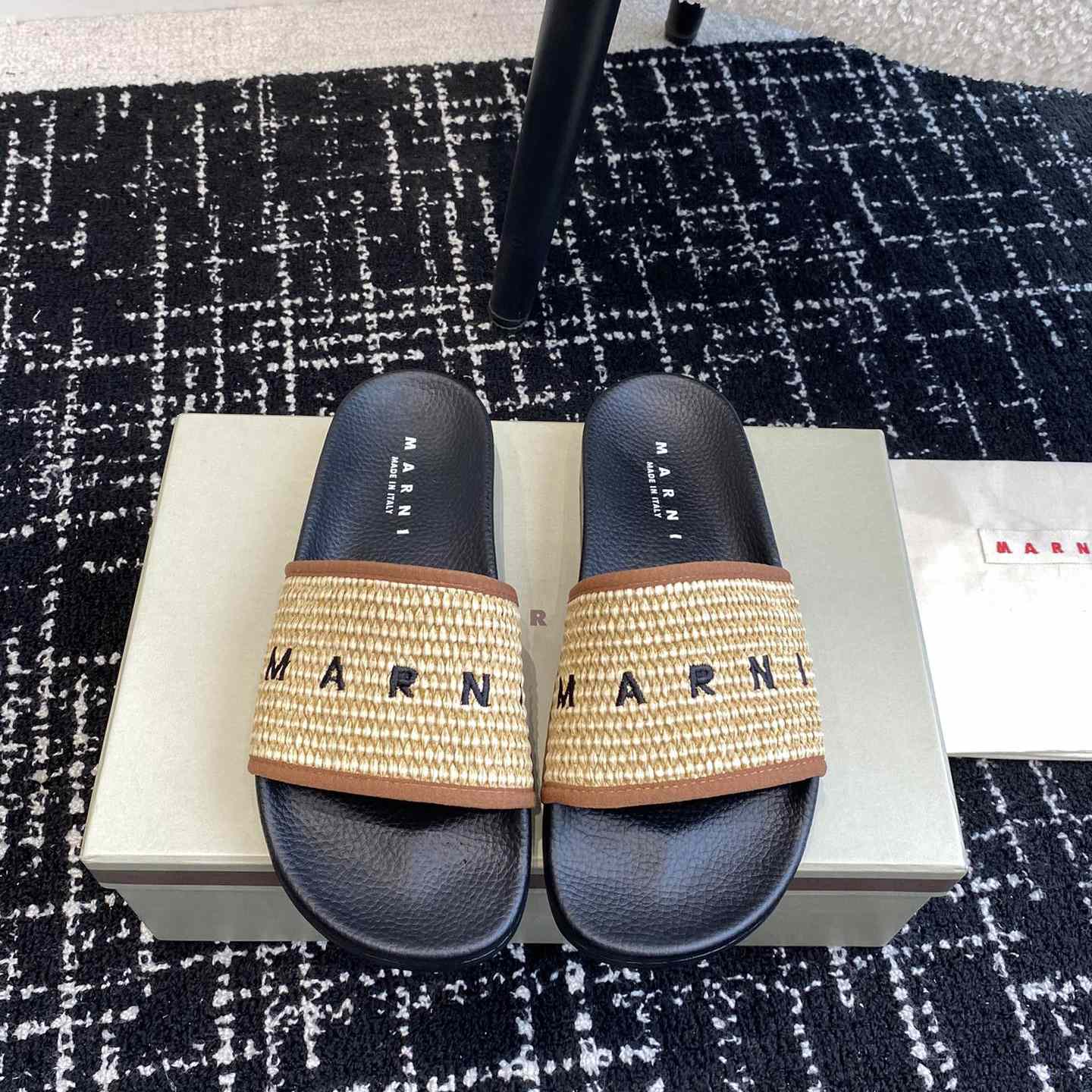 Marni Slide Logo-embroidered Raffia Slides  - DopestKickz