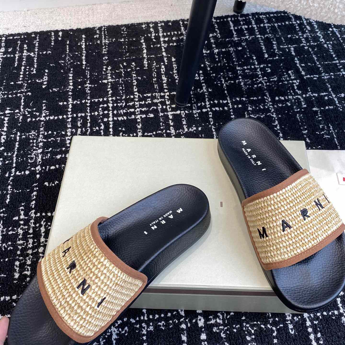 Marni Slide Logo-embroidered Raffia Slides  - DopestKickz