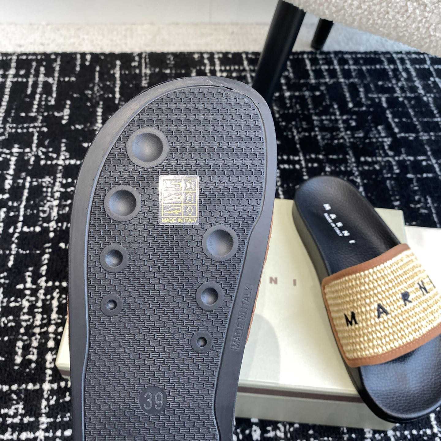 Marni Slide Logo-embroidered Raffia Slides  - DopestKickz