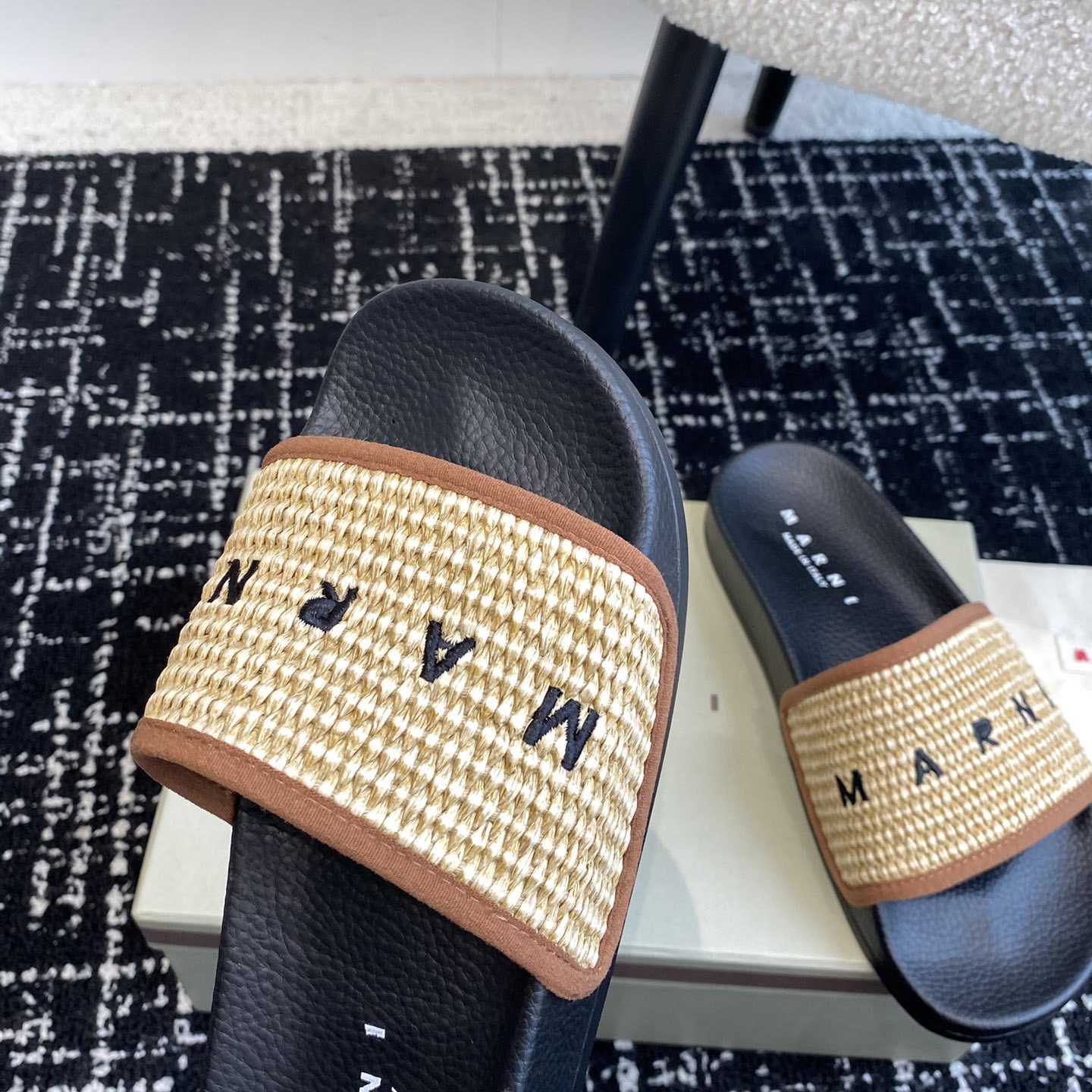 Marni Slide Logo-embroidered Raffia Slides  - DopestKickz