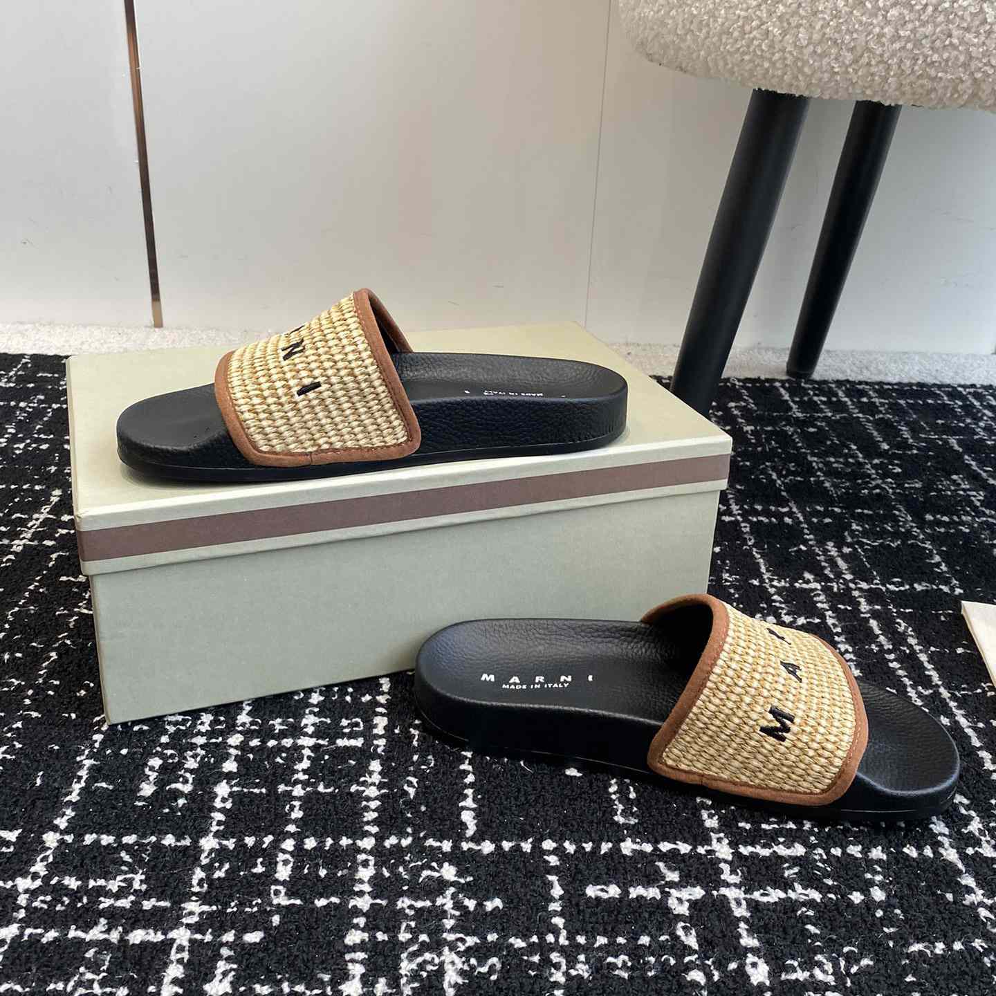 Marni Slide Logo-embroidered Raffia Slides  - DopestKickz