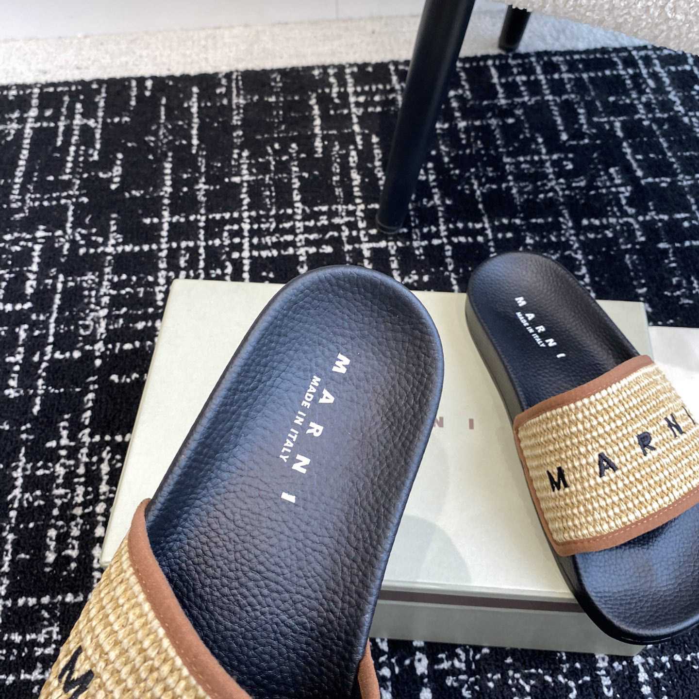 Marni Slide Logo-embroidered Raffia Slides  - DopestKickz