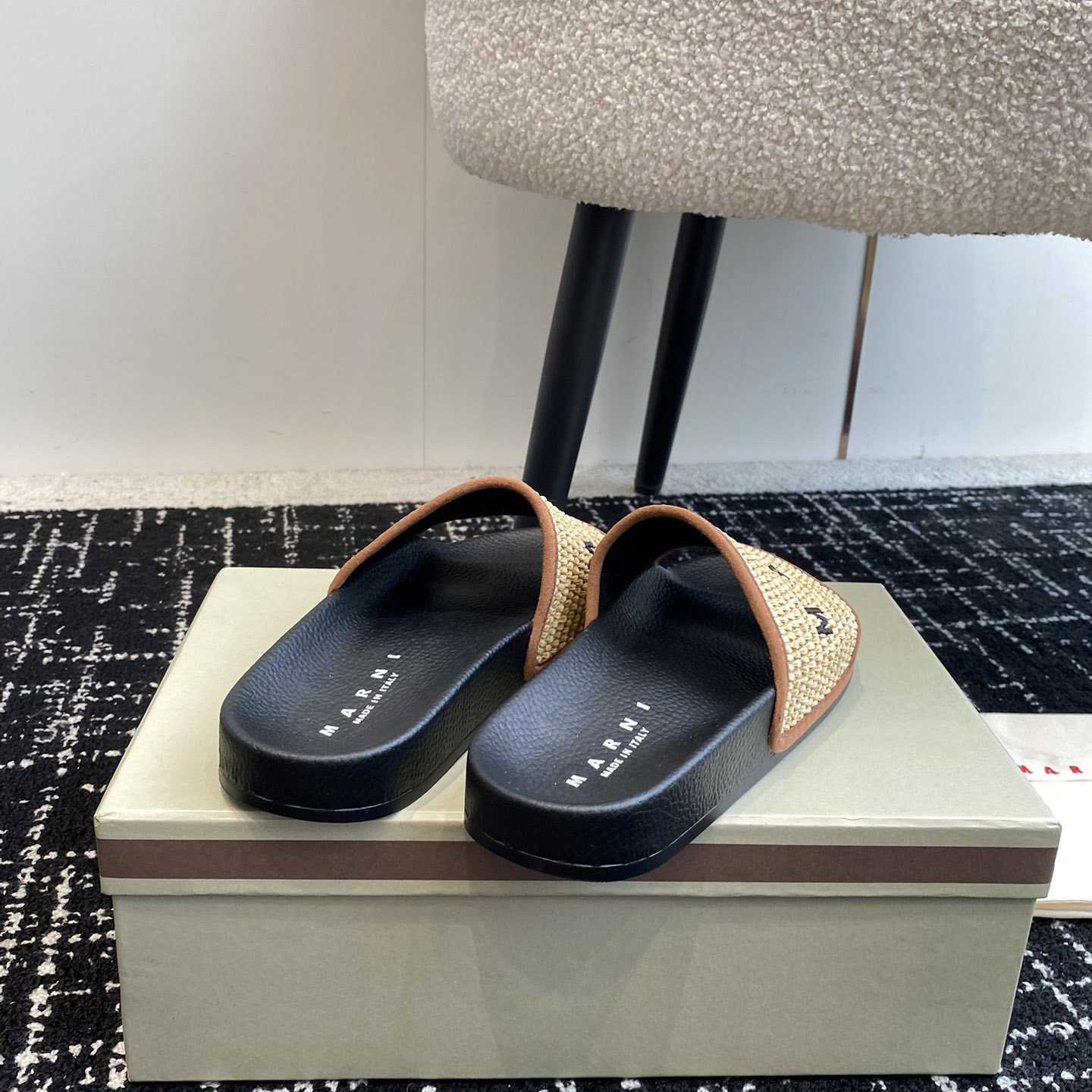 Marni Slide Logo-embroidered Raffia Slides  - DopestKickz