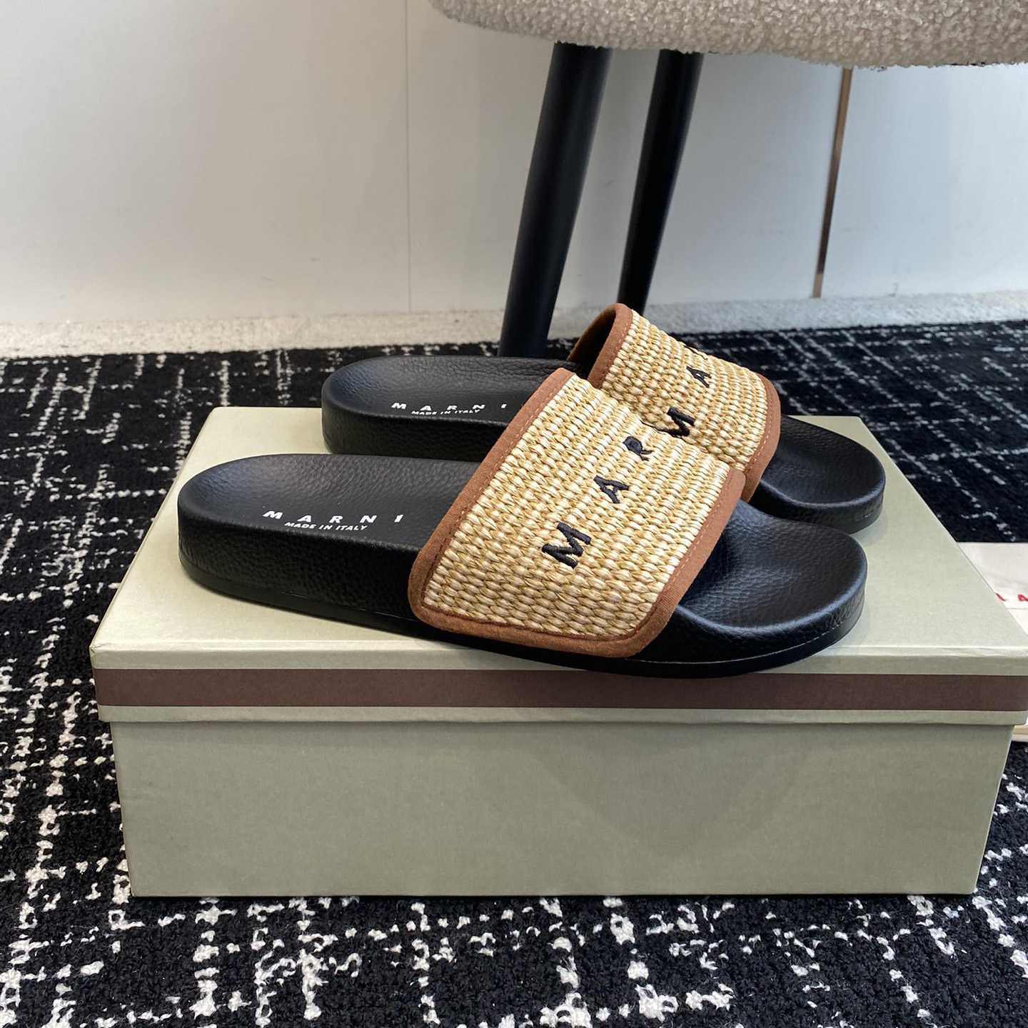 Marni Slide Logo-embroidered Raffia Slides  - DopestKickz