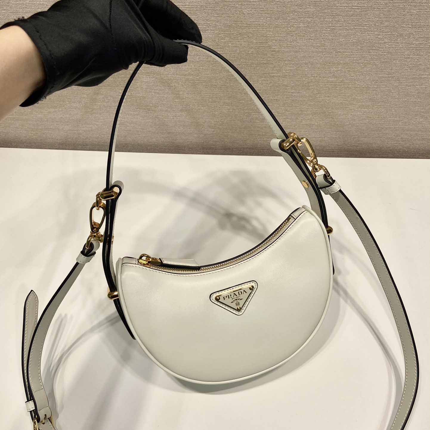 Prada Arqué Small Leather Shoulder Bag - DopestKickz