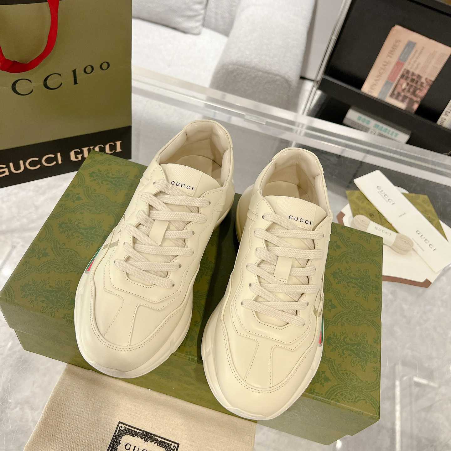Gucci Rhyton Logo Ivory Leather Sneaker - DopestKickz