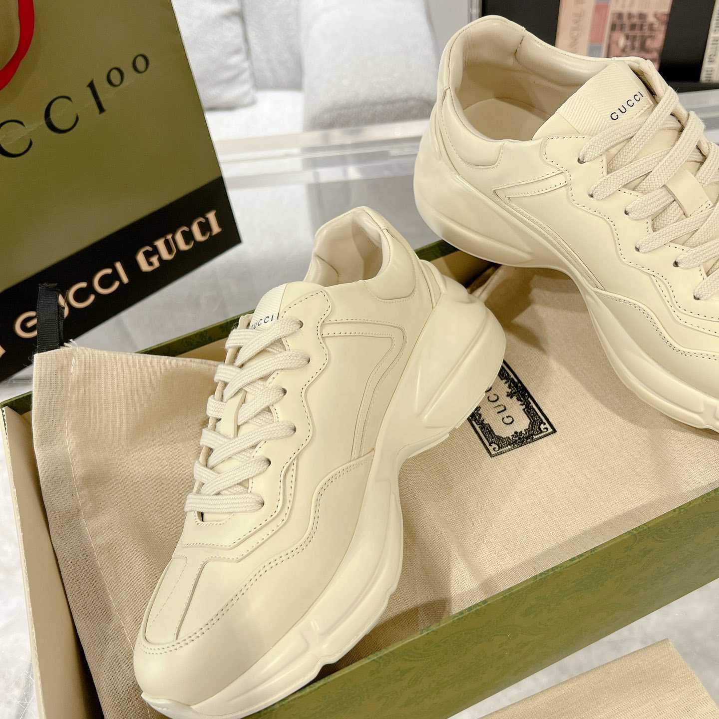 Gucci Rhyton Logo Ivory Leather Sneaker - DopestKickz