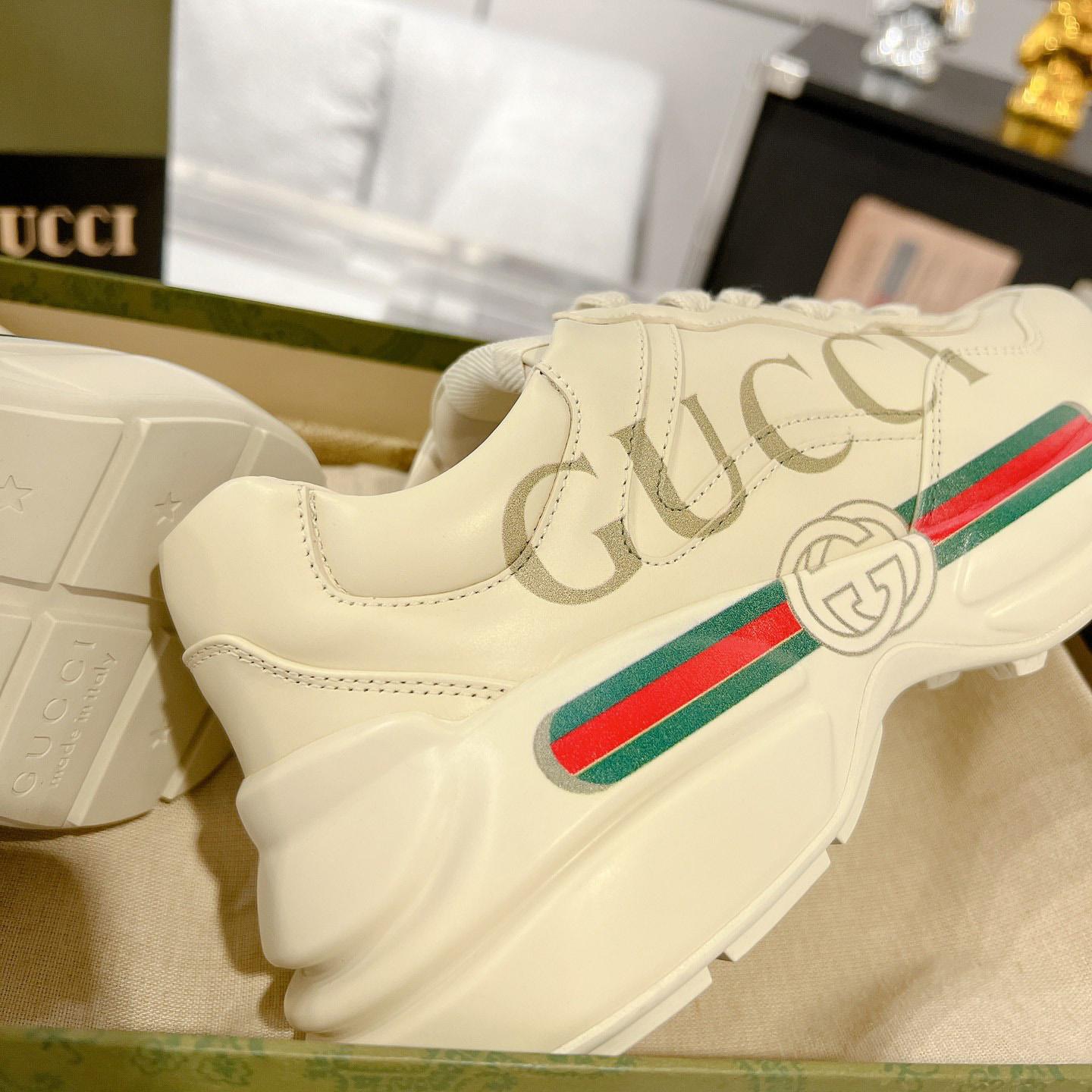 Gucci Rhyton Logo Ivory Leather Sneaker - DopestKickz