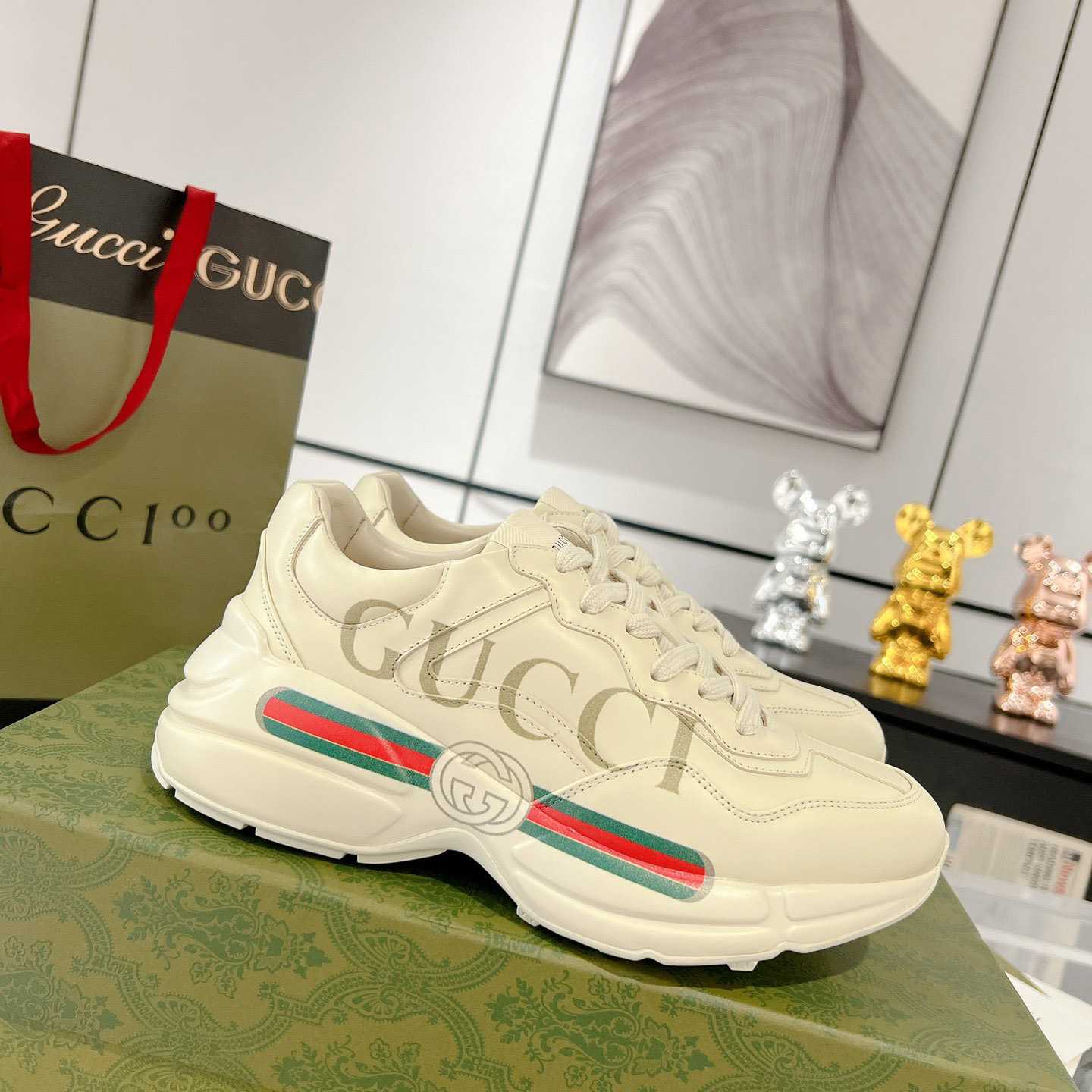 Gucci Rhyton Logo Ivory Leather Sneaker - DopestKickz