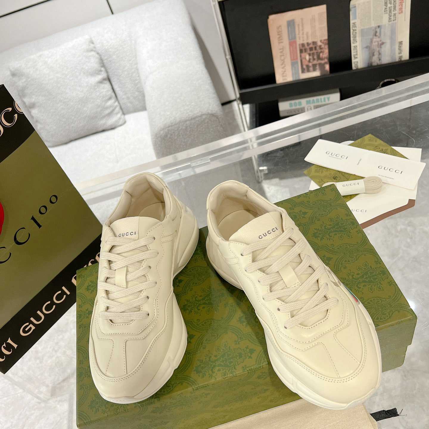 Gucci Rhyton Logo Ivory Leather Sneaker - DopestKickz