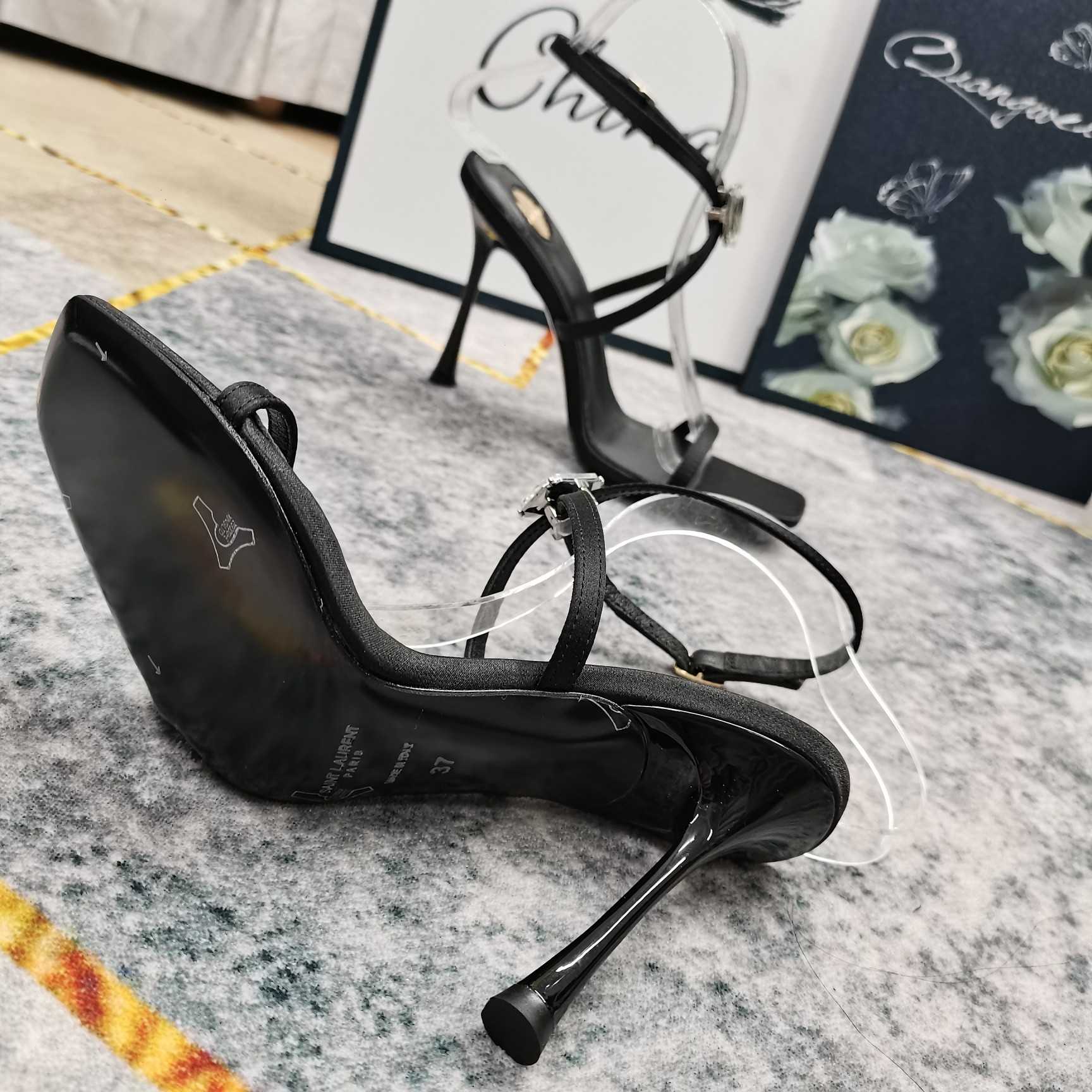 Saint Laurent Harlow Sandals In Satin Crepe And Crystals - DopestKickz