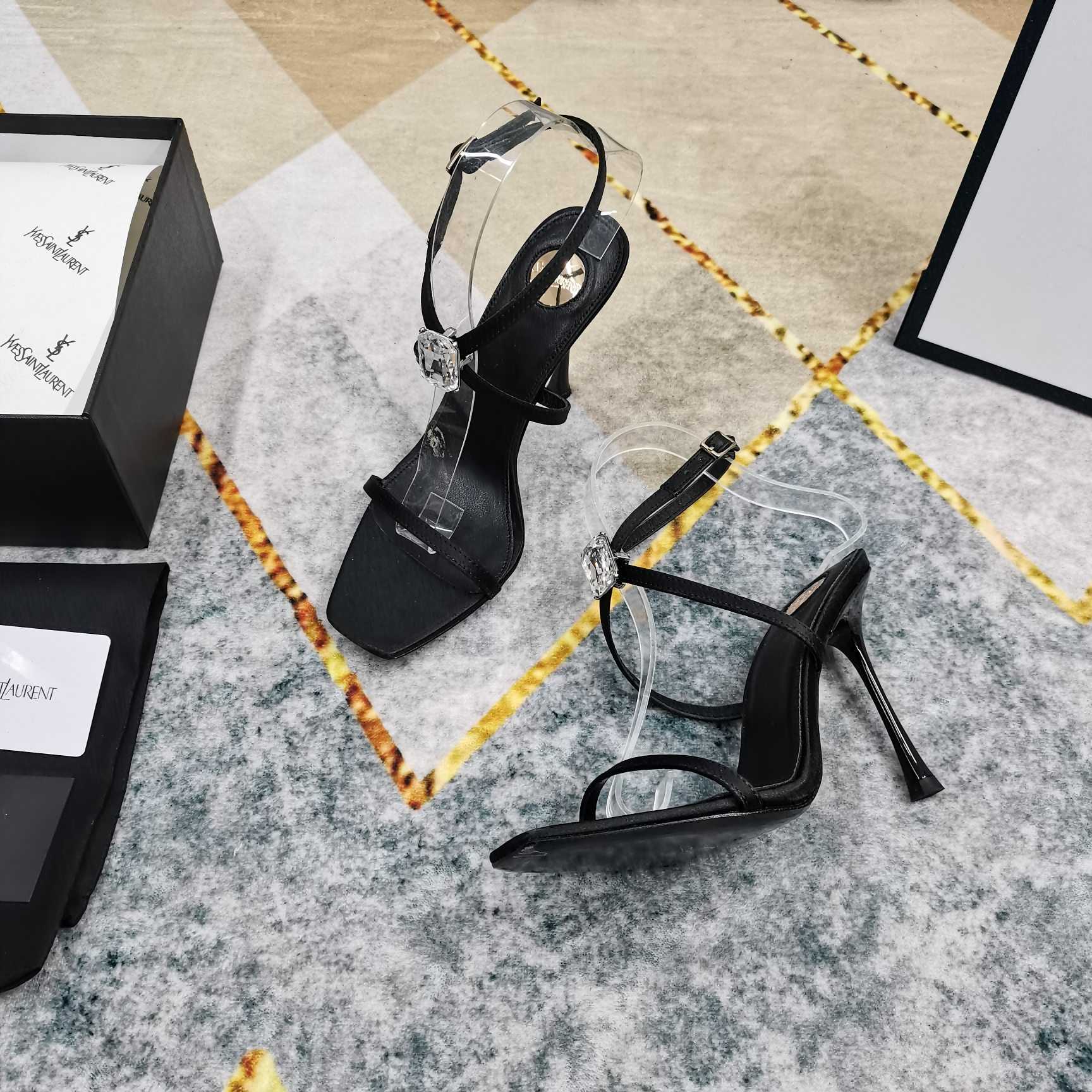 Saint Laurent Harlow Sandals In Satin Crepe And Crystals - DopestKickz