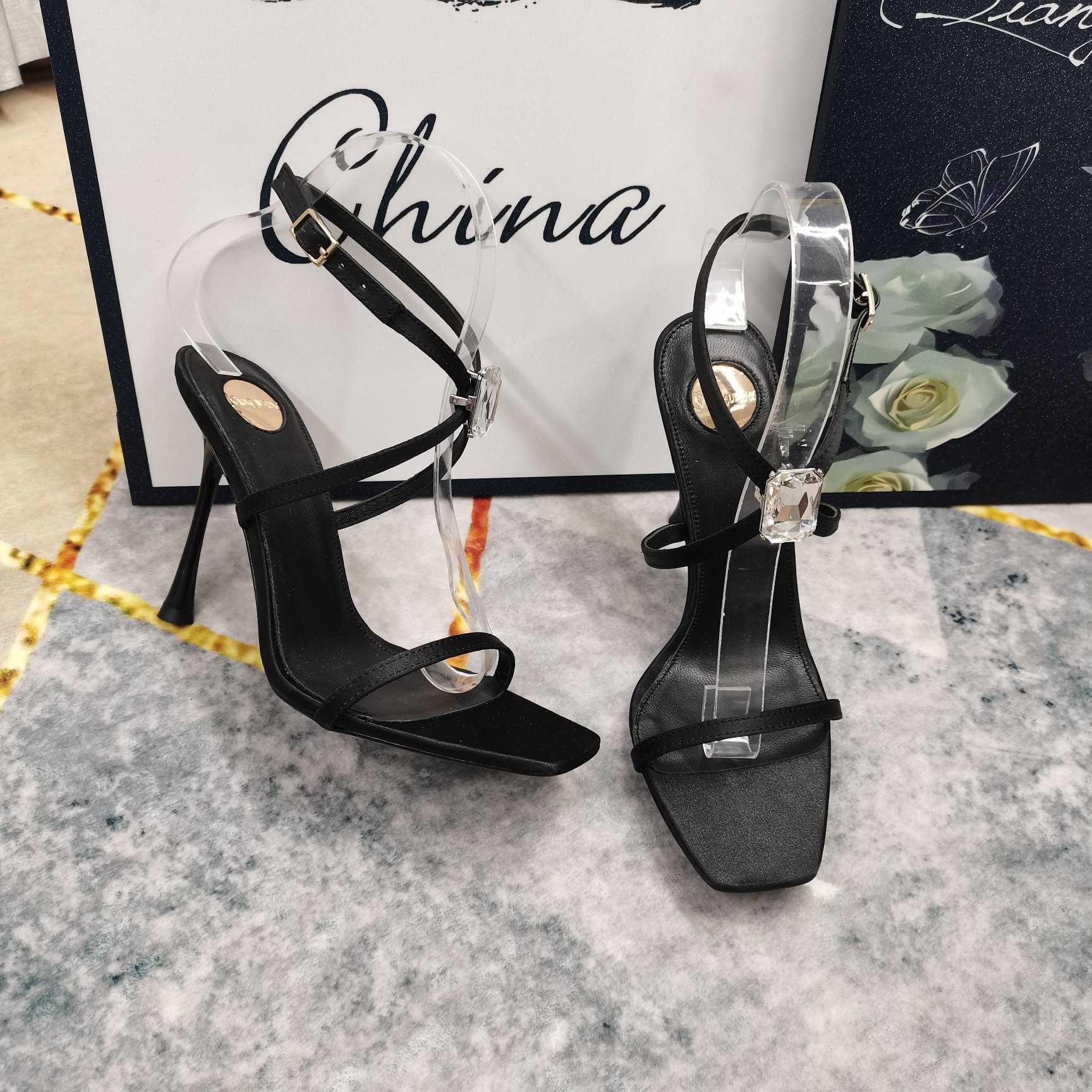 Saint Laurent Harlow Sandals In Satin Crepe And Crystals - DopestKickz