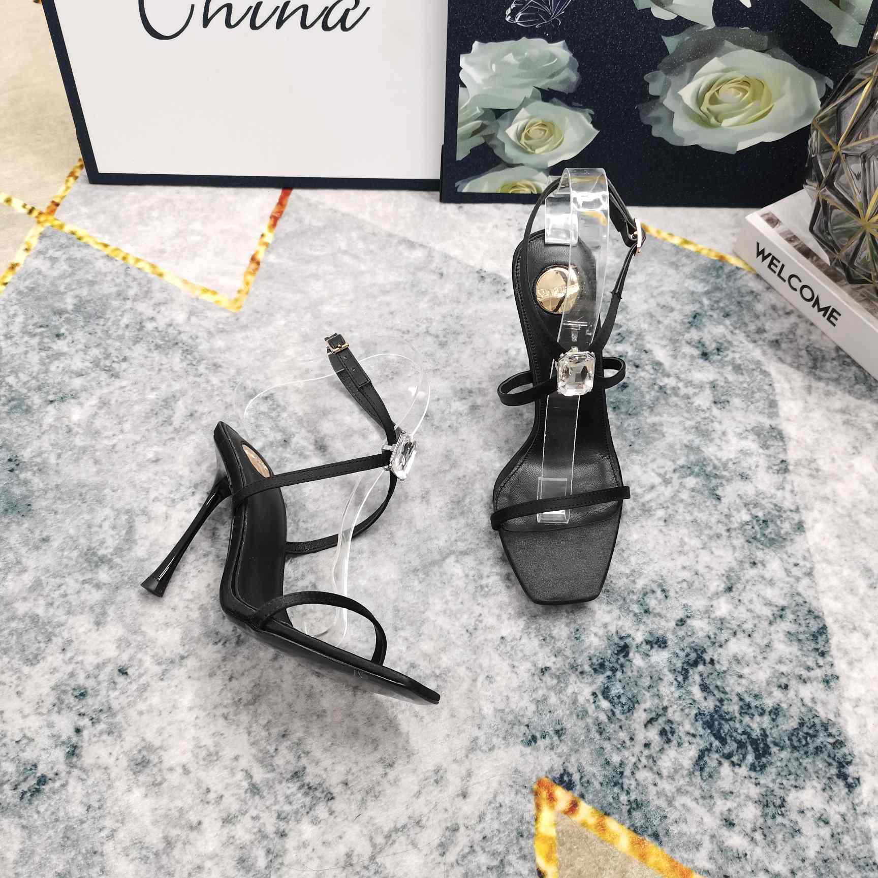 Saint Laurent Harlow Sandals In Satin Crepe And Crystals - DopestKickz