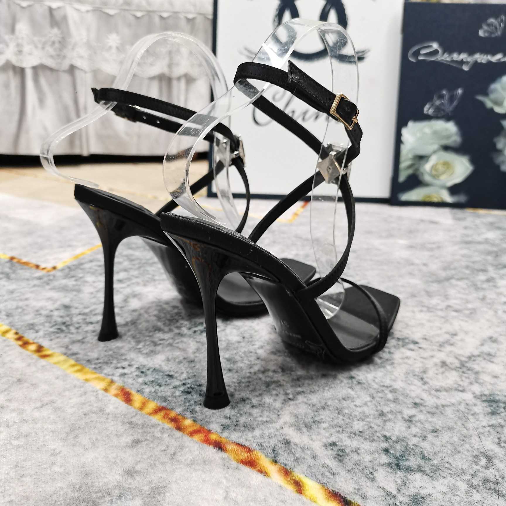 Saint Laurent Harlow Sandals In Satin Crepe And Crystals - DopestKickz