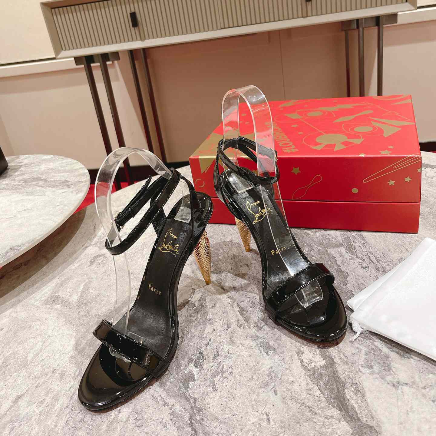 Christian Louboutin Patent Galva Lipqueen 100 Sandals - DopestKickz