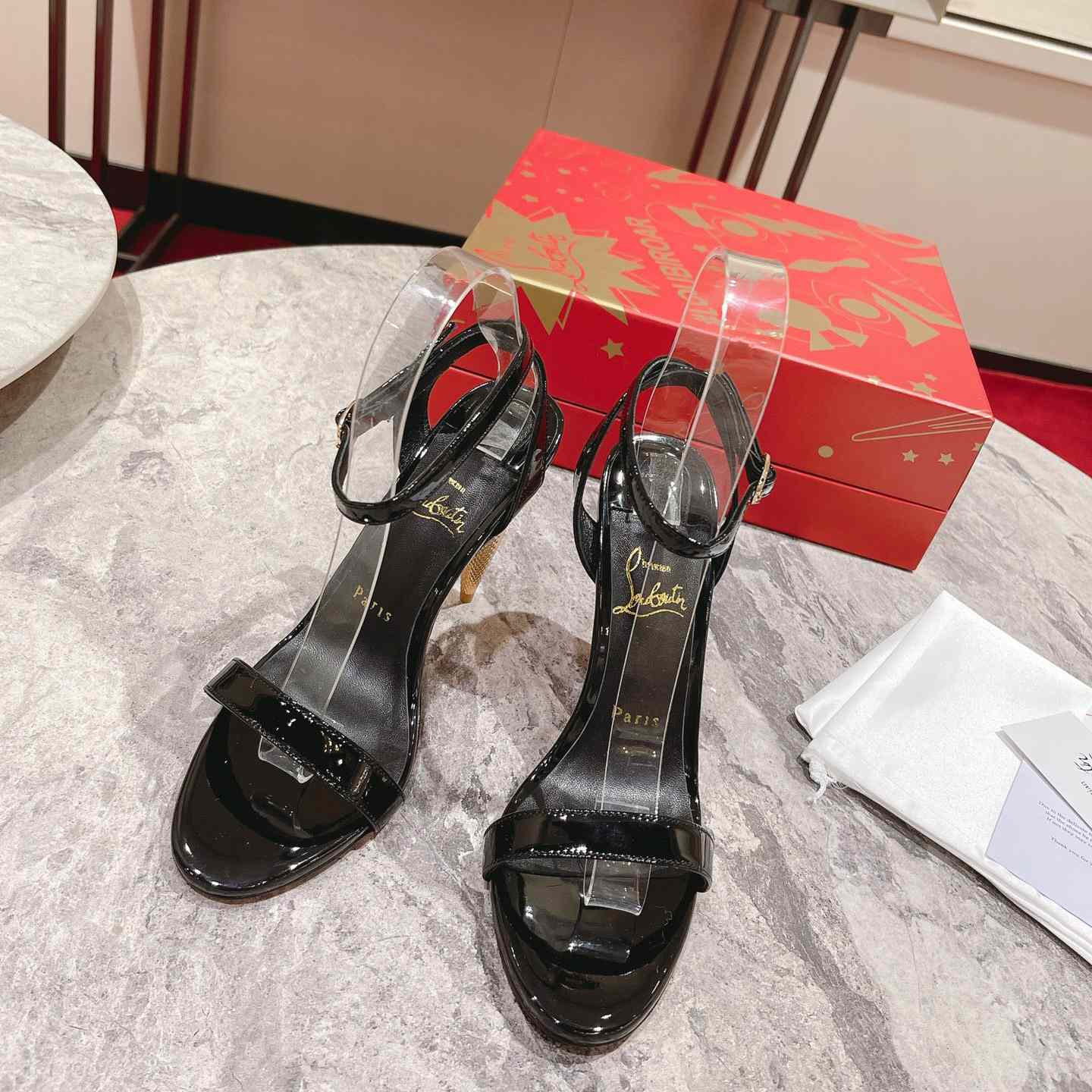 Christian Louboutin Patent Galva Lipqueen 100 Sandals - DopestKickz