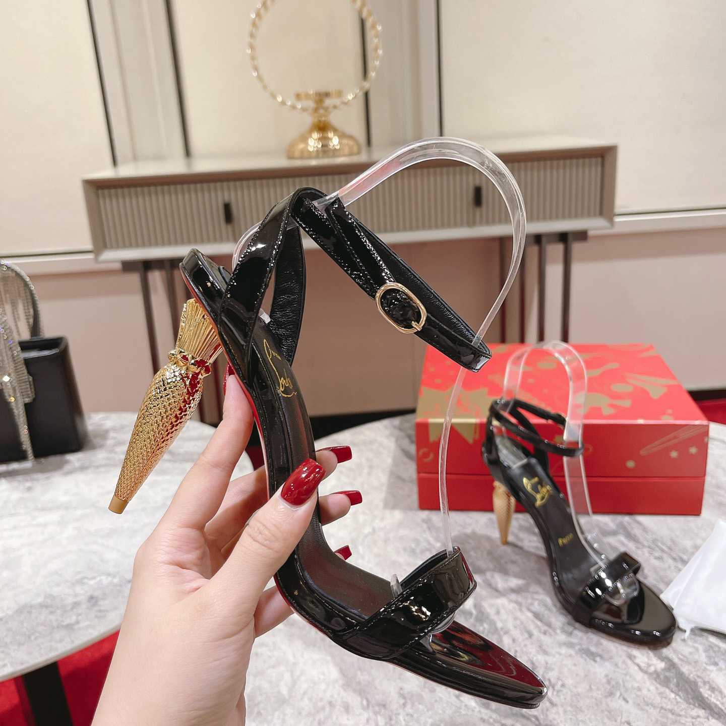 Christian Louboutin Patent Galva Lipqueen 100 Sandals - DopestKickz