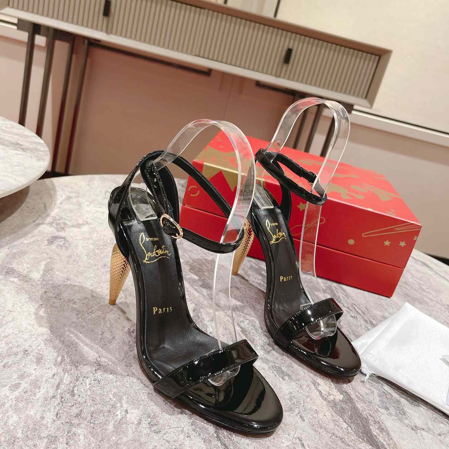 Christian Louboutin Patent Galva Lipqueen 100 Sandals - DopestKickz