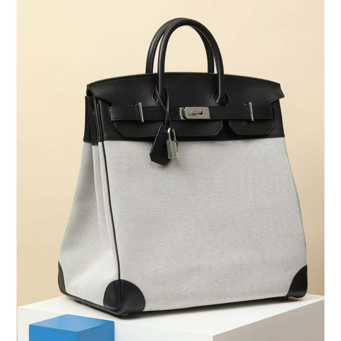 Hermès 40cm HAC Black Toile/Swift Leather Palladium Hardware - DopestKickz