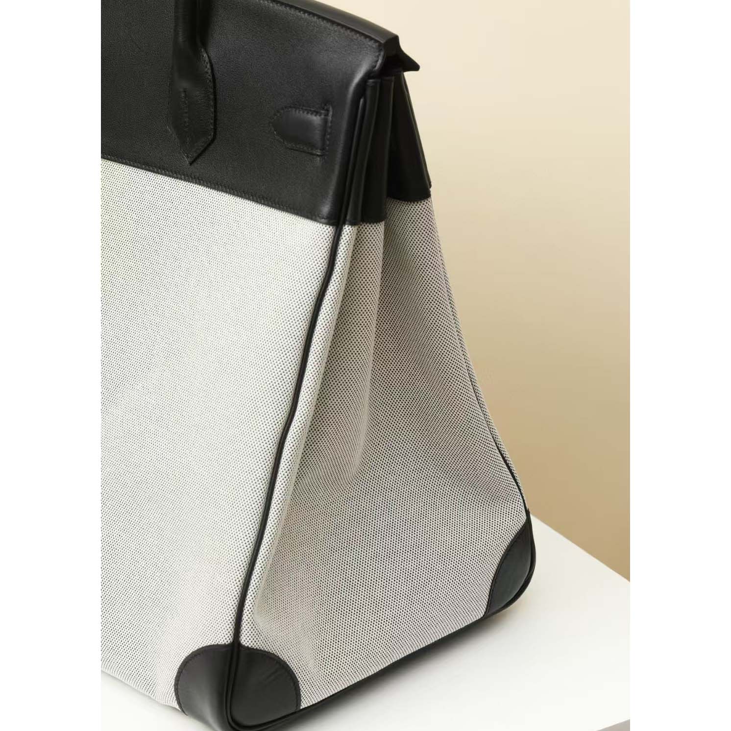 Hermès 40cm HAC Black Toile/Swift Leather Palladium Hardware - DopestKickz