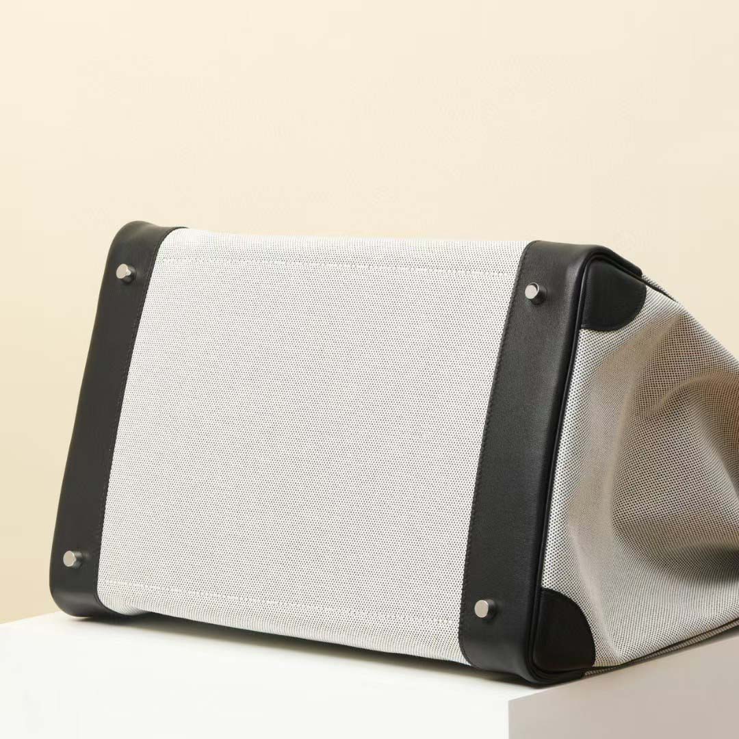 Hermès 40cm HAC Black Toile/Swift Leather Palladium Hardware - DopestKickz