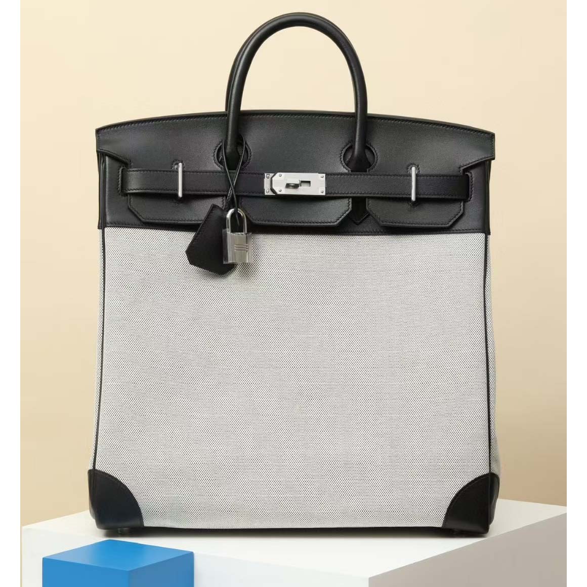 Hermès 40cm HAC Black Toile/Swift Leather Palladium Hardware - DopestKickz