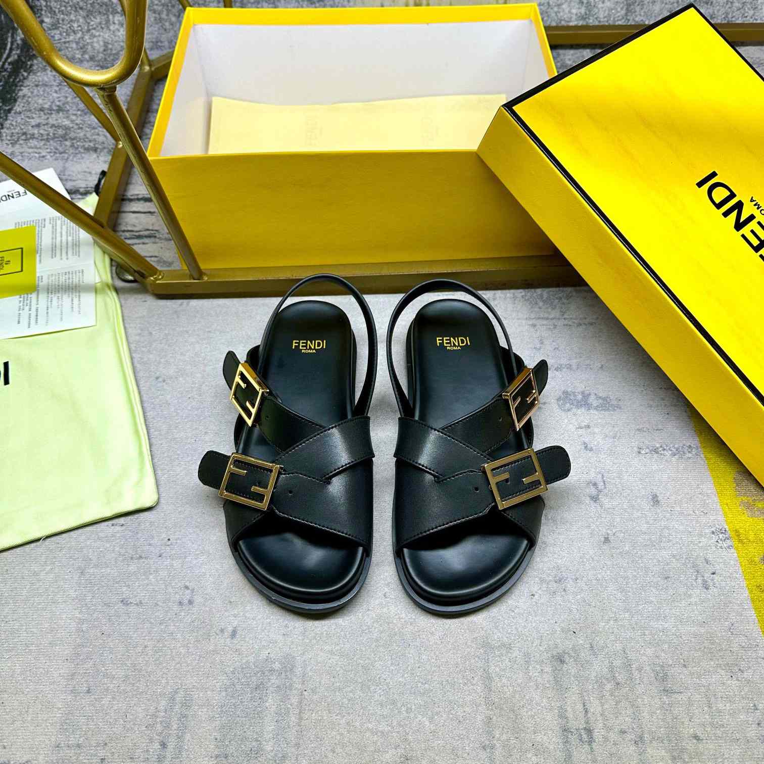 Fendi Feel Black Leather Slides - DopestKickz