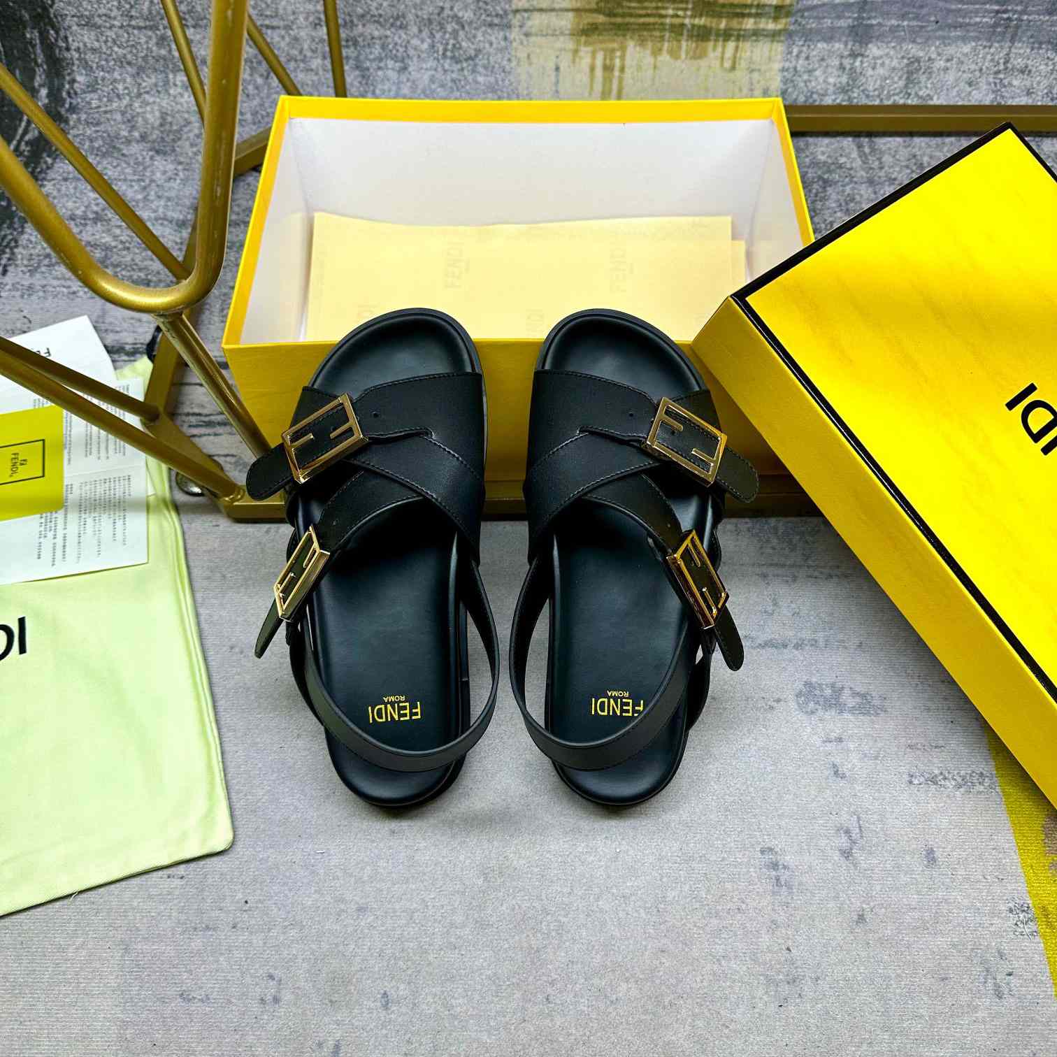 Fendi Feel Black Leather Slides - DopestKickz