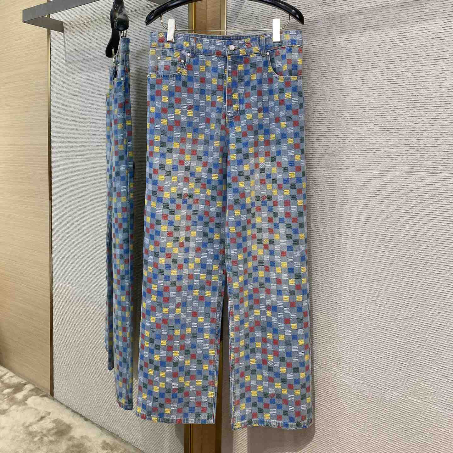 Louis Vuitton Damier Denim Wide-Leg Pants   1AHBMK - DopestKickz