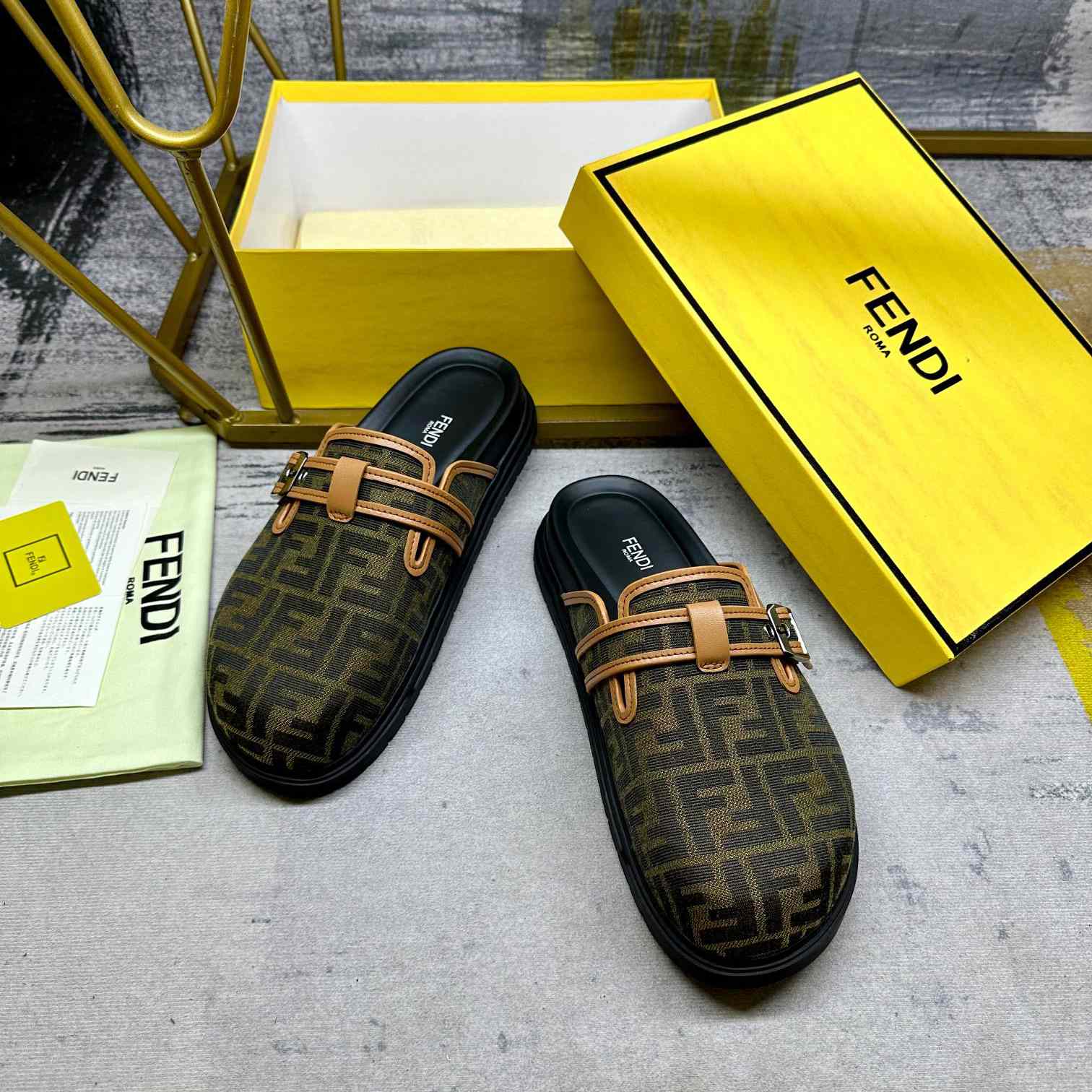 Fendi Feel Brown FF Jacquard Sandals - DopestKickz