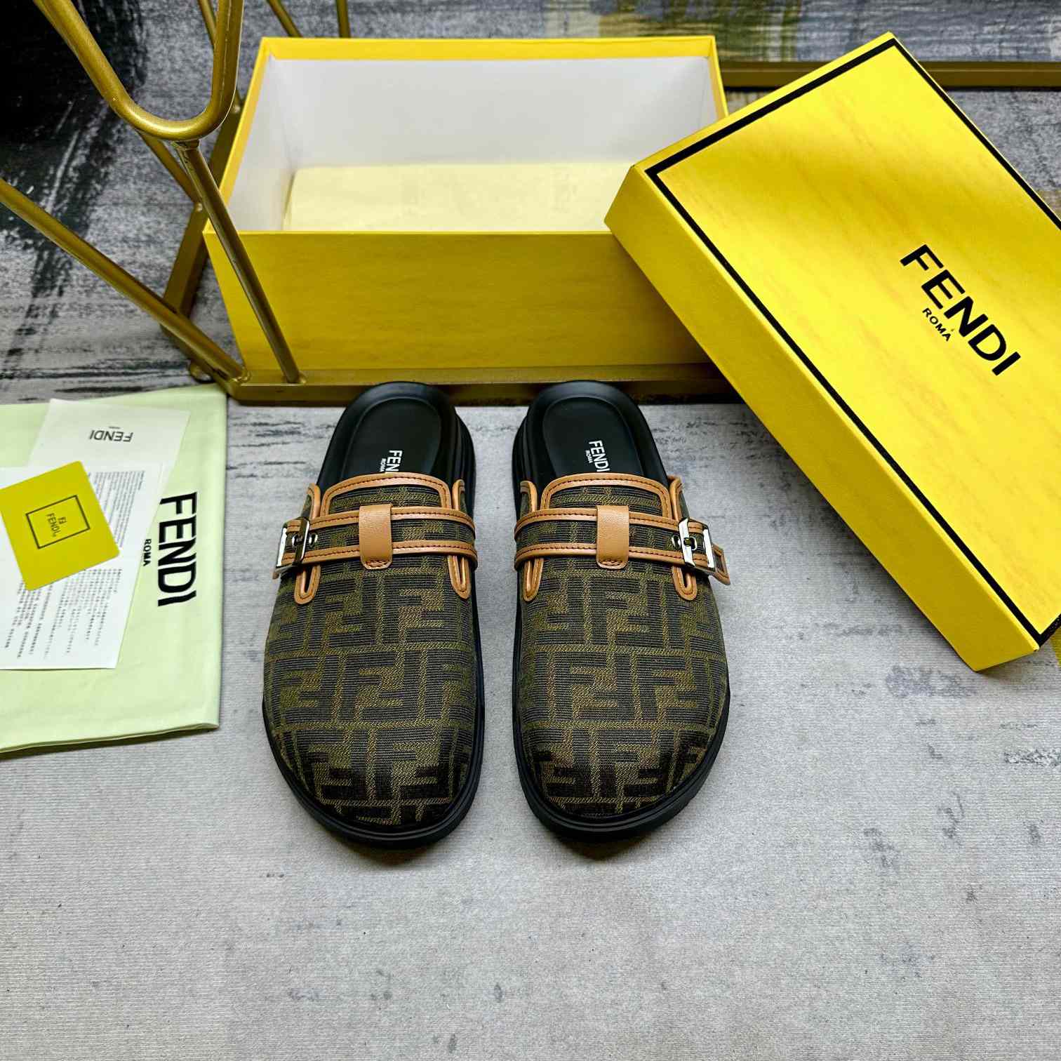 Fendi Feel Brown FF Jacquard Sandals - DopestKickz