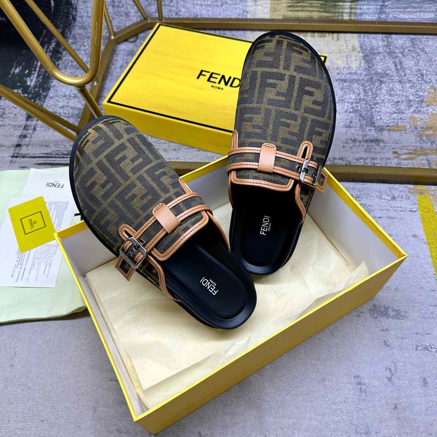 Fendi Feel Brown FF Jacquard Sandals - DopestKickz