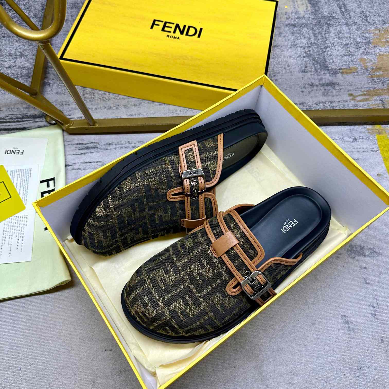 Fendi Feel Brown FF Jacquard Sandals - DopestKickz