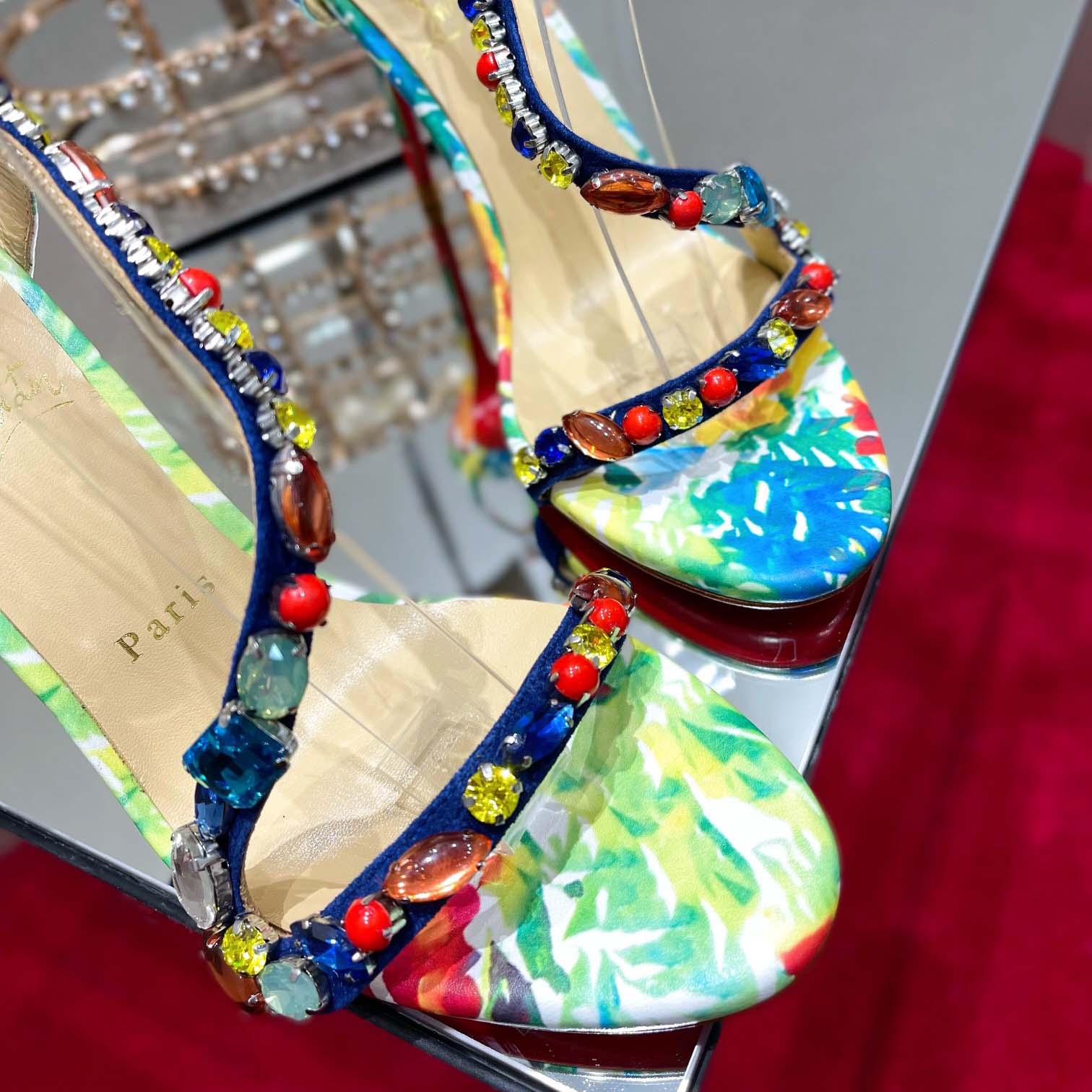 Christian Louboutin Satin Floral Print Slingback Sandals  10cm - DopestKickz