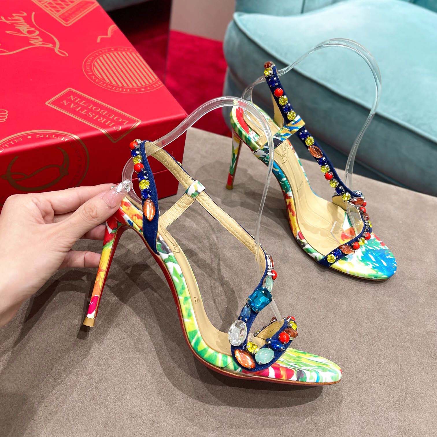 Christian Louboutin Satin Floral Print Slingback Sandals  10cm - DopestKickz
