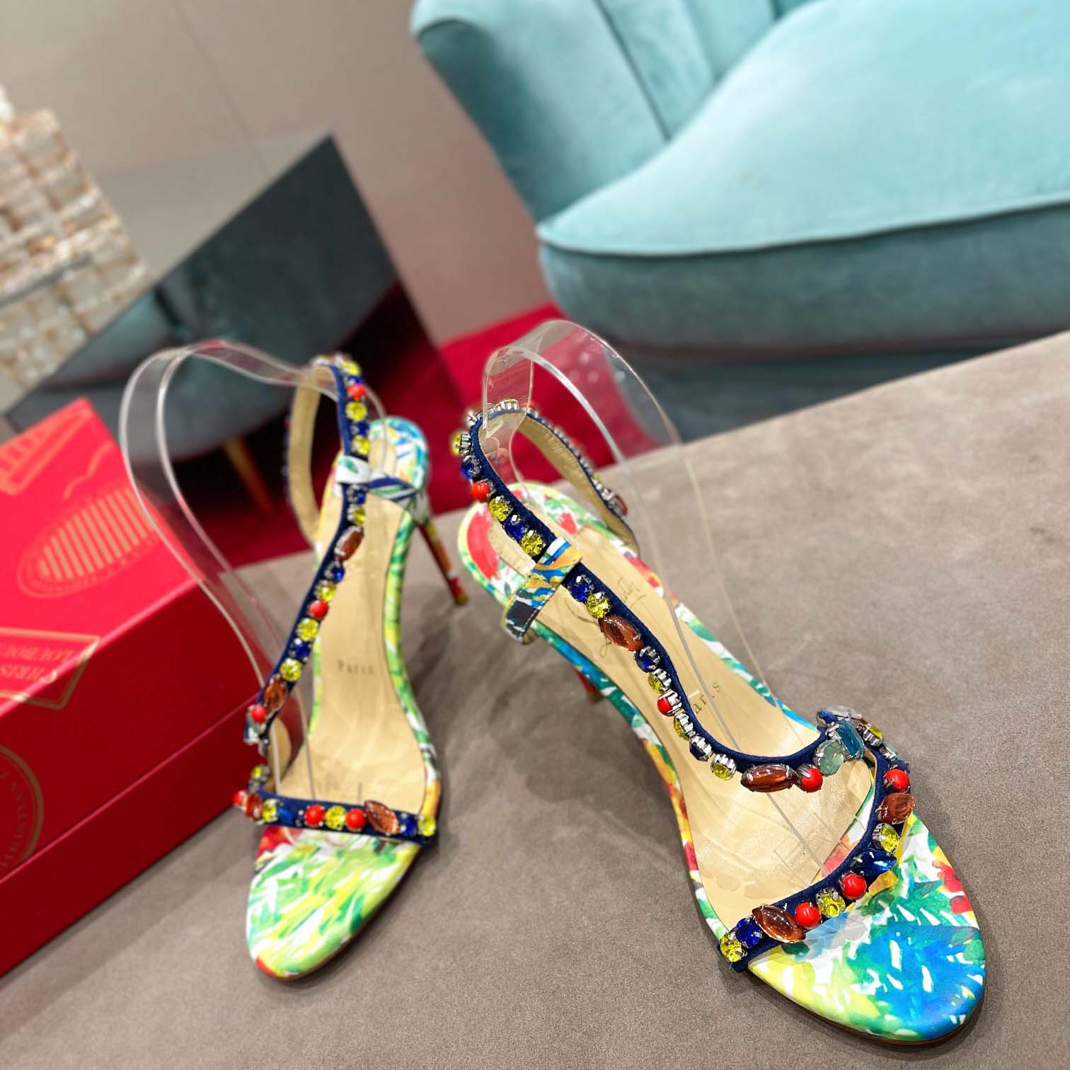 Christian Louboutin Satin Floral Print Slingback Sandals  10cm - DopestKickz