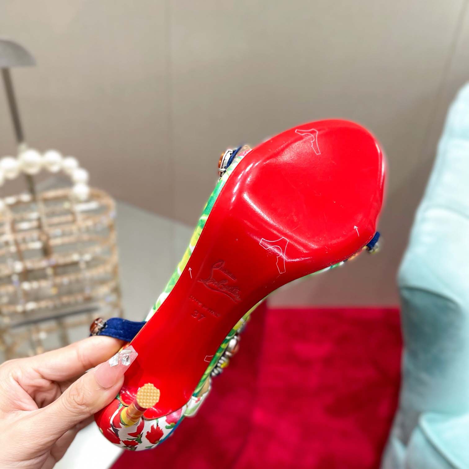 Christian Louboutin Satin Floral Print Slingback Sandals  10cm - DopestKickz