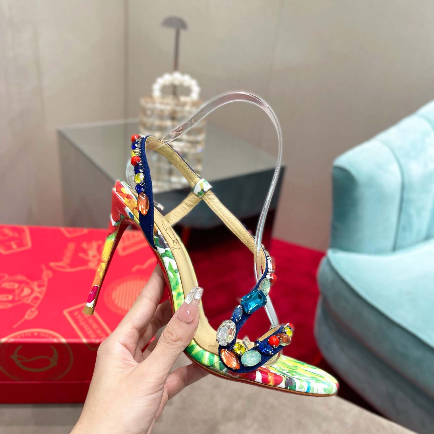 Christian Louboutin Satin Floral Print Slingback Sandals  10cm - DopestKickz