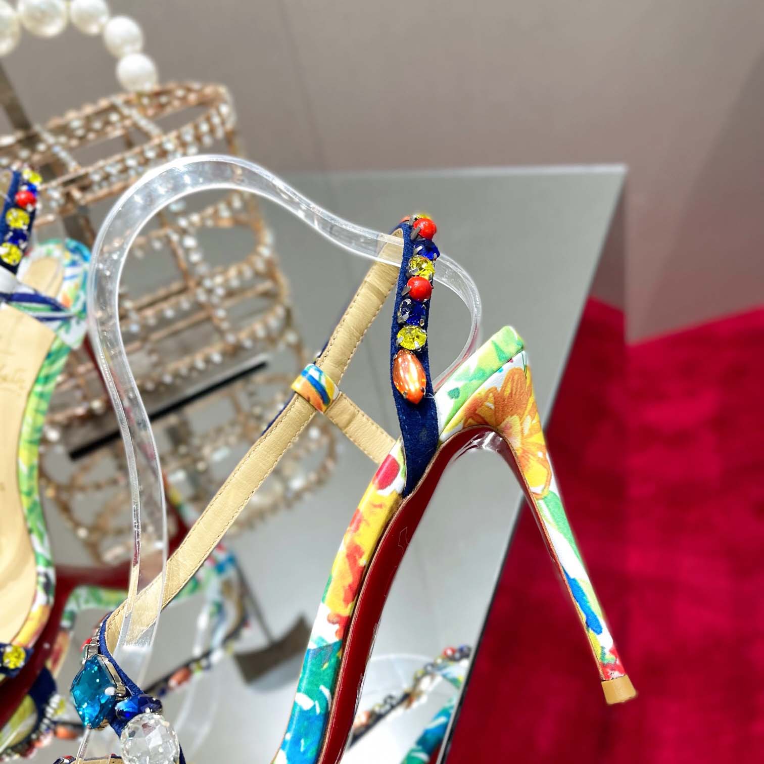 Christian Louboutin Satin Floral Print Slingback Sandals  10cm - DopestKickz